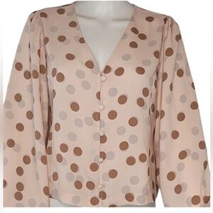 Ann Taylor Polka Dot V-Neck Blouse - Fleshy pink Cream and Brown in color
